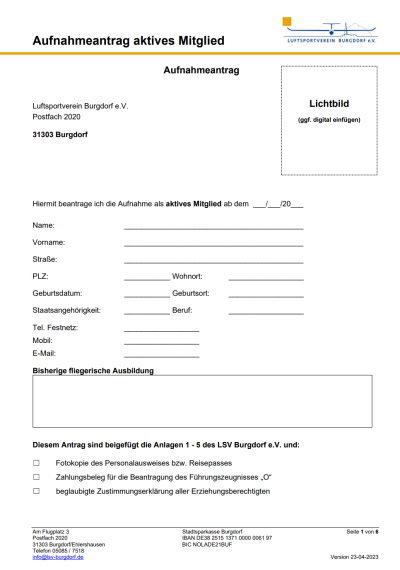 Aufnahmeantrag aktives Mitglied