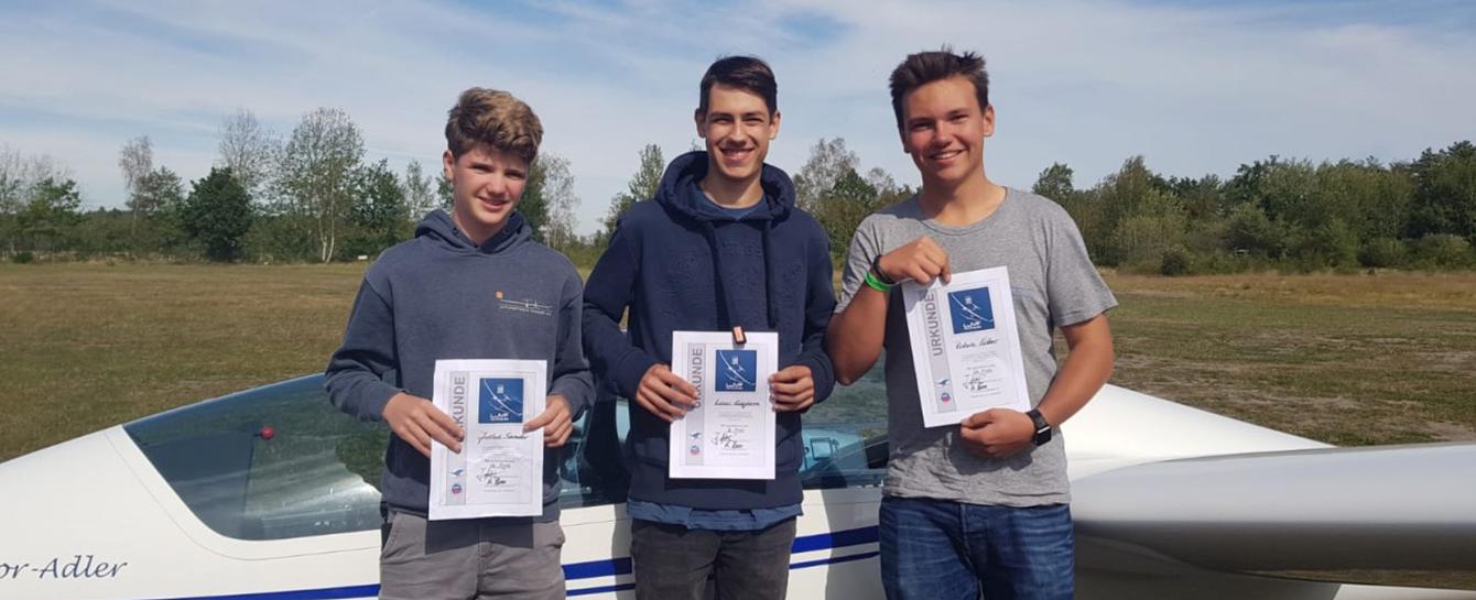 Justus Sander, Linus, Robin Ecker beim Landesjugendvergleichsfliegen 2019 